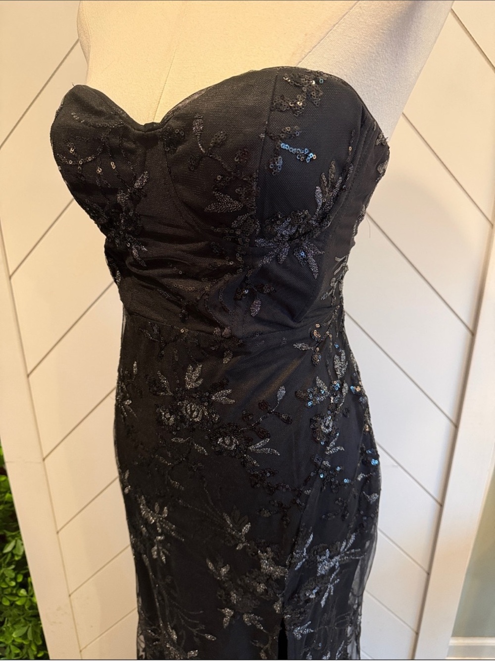 NWT-Confident Sensation Black Sequin Strapless Bustier Maxi Dress - Picture 8 of 15